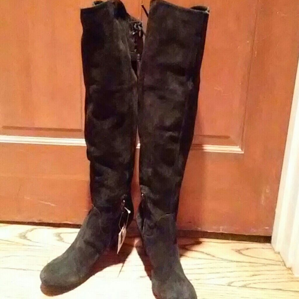 Black suede over the knee boots